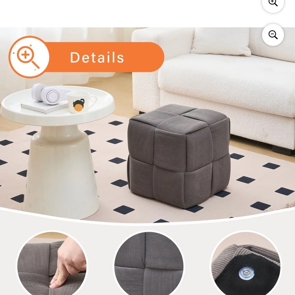 Gray Textured Cube Ottoman - Picture 2 of 6